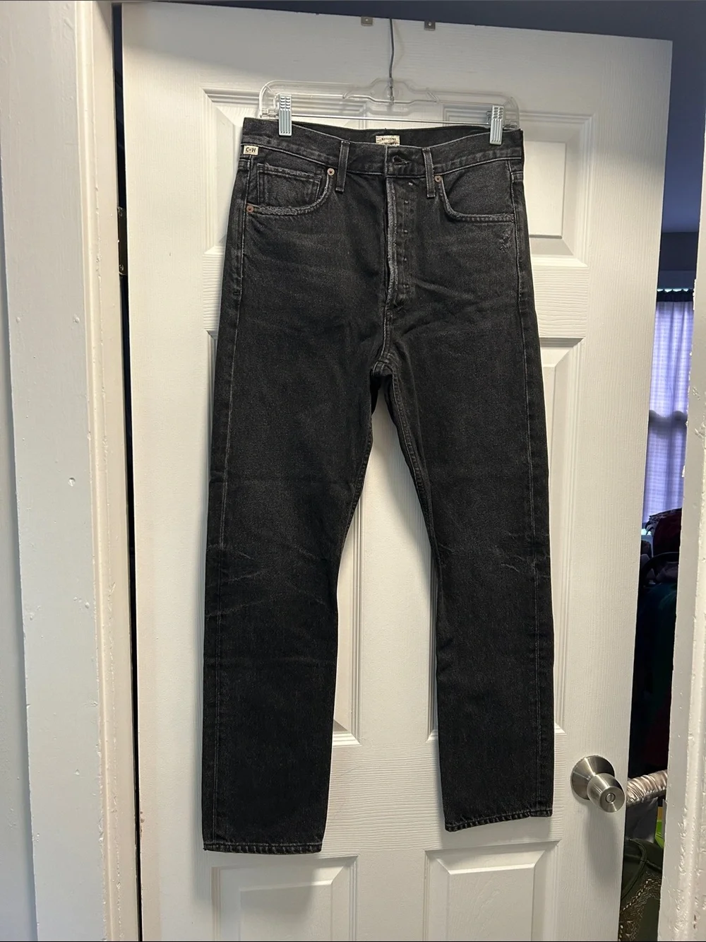 Citizens of Humanity Charlotte High Rise Straight Sz 28 Black Distressed Denim - Picture 2 of 13